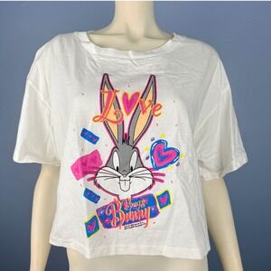 Vintage 90s Looney Tunes Bugs Bunny Size Medium‎ Cropped T-Shirt Boxy Fit